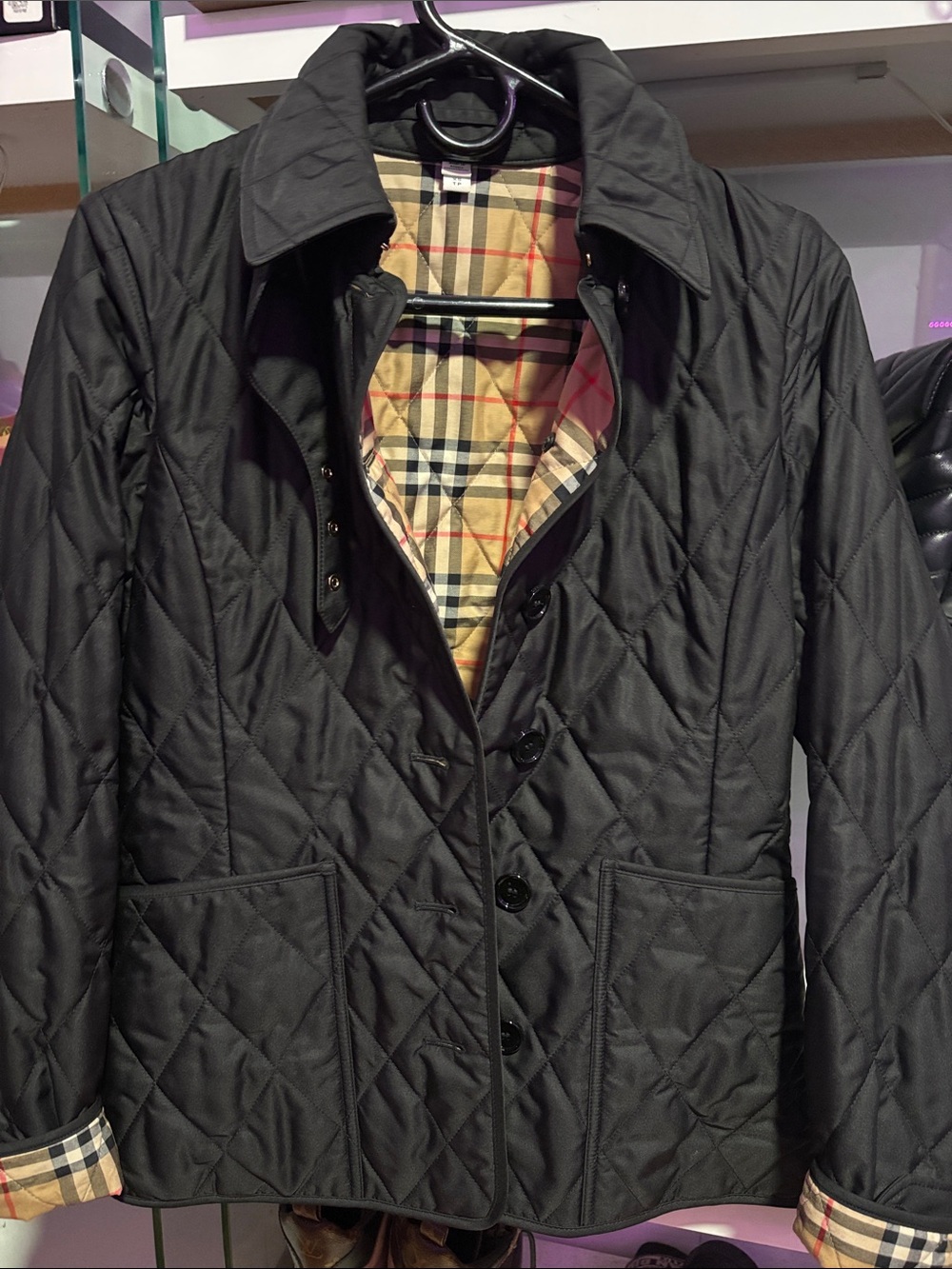Burberry Black Quilted Jacket with Classic Check Lining